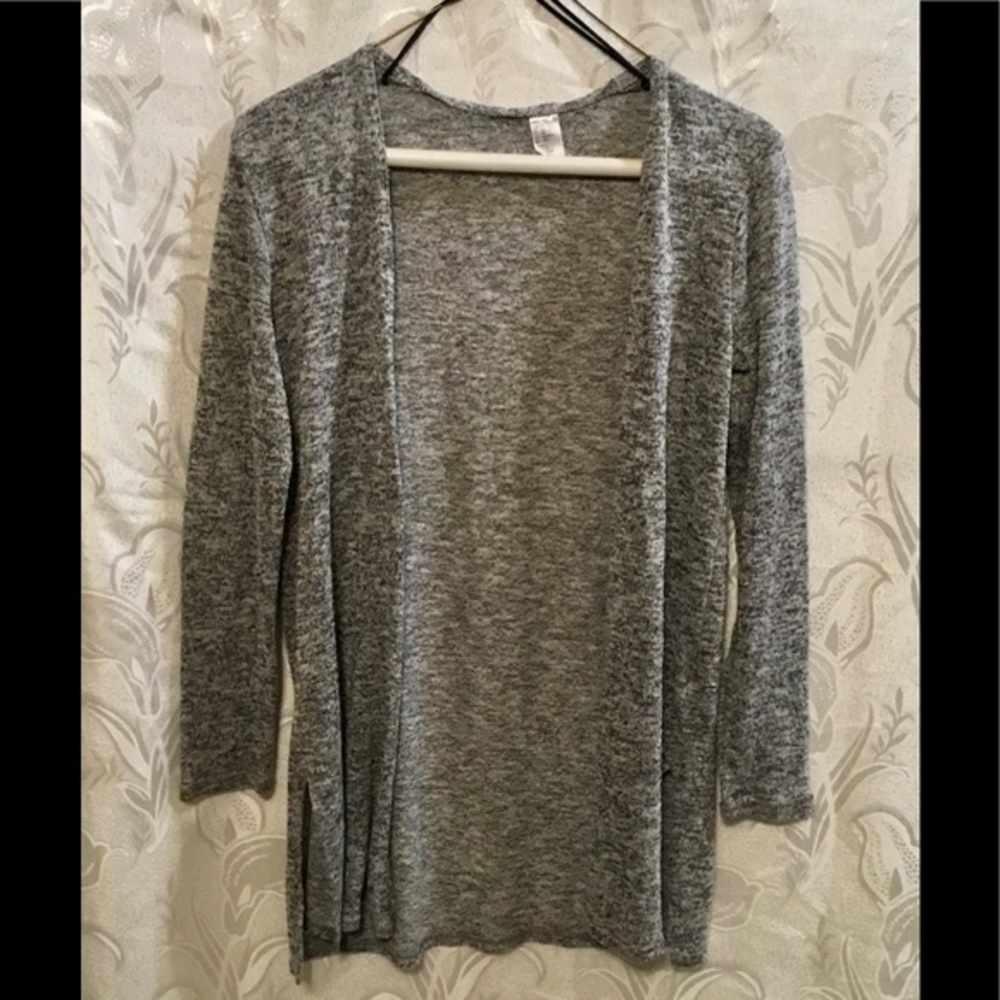 Gray Open Front Lightweight Sweater Cover Up